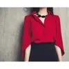 Eleganckie panie czerwone bluzki sexy topy koszulka wiosna i lato moda odzież damska 210520