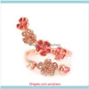 Bijoux 925 sterling sèches sèches pour femmes bijoux mode zircone prune fleur rose or anneau dame fête aessories grappe goutte deliv