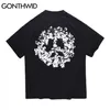 Camisetas Streetwear Hip Hop Paz Sign Anti-guerra Imprimir Manga Curta Tshirts Harajuku Moda Algodão Loxo Tees Tops 210602