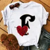 Kwiat Róża Litera Czcionka A B C D E F G Kobiety T-shirt Dziewczyna Śmieszne 90. Drukuj Niestandardowy Nazwa Letter Kombinacja Topy Tee, Drop Shipping X0628