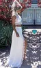 2021 Lace-Top Szyfonowa suknia ślubna plażowa A-line z długimi rękawami i przednim podzielonym rozmiarem, niestandardowy rozmiar