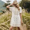 sommar sexig klänning kvinnor vit positionering blomma docka blommig kortärmad mini klänning strand vintage klänning vestidos 210514