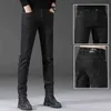 40 42 44 46 Plus Size Fleece Thick Warm Fit Jeans invernali Stile classico Fashion Brand Uomo Slim Stretch Pencil Jeans Nero G0104
