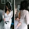Delicate Deep V-neck Lace Mermaid Wedding Dresses For Bride Long Sleeves Back Buttons Robe De Mariage Country Rustic Bridal Wedding Gowns Vestidos