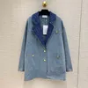 Women's Jackets Vintage Retro Loose Denim Jacket Women 2022 High-end Brand Tweed Lapel Patchwork Pocket Blue Jeans Coat Chic Streetwear Outw