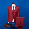 2020 Red Men's Suit 3 Pieces Set One-Button Flat Slim Fit Casual Tuxedos For Wedding Prom (Jacket+Pants+Vest) costume homme X0909