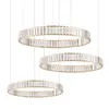 Design moderne Cristal Anneau Lumière Lustre LED De Luxe Salon Ronde En Acier Inoxydable Suspension Luminaire Pendentif Lampes