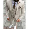 Slim Fit Casual Men Suits Beige 3 Piece Jacket with Pants Vest New Fashion Male Blazer Bespoke Wedding Groom Tuxedo New Arrival X0608