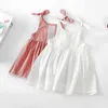 Renda Korean Baby Roupas Crianças Crianças Verão Slip Vestido de Algodão Linho Qualidade Tecido Kids Princess Roupas Ins q0716