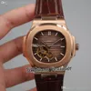 2022 5711 Tourbillon Automatic Mens Watch Rose Gold Brown Textured Dial Stick Markörer Läderrem 8 Stilar Klockor Puretime01 E20LT-B2