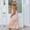stripe casual loose summer dress spaghetti strap ruffle beach maxi long dress sundress chic striped dress vestidos 210415