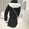 Herbst Winter Koreanische Vintage Woolen 2 Stück Set Frauen Tweed Jacke Mantel + Bodycon Mini Rock Anzüge Elegante Zwei 210514