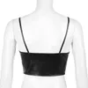 HEYounGIRL Elegant Vintage Faux Leather Crop Top Women Sexy Sleeveless Cami Tops Tees Backless Black PU Button Min Vest 90s Y220308