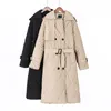 冬のトレンチコートの女性フグのジャケットが太いダブルブレストパーカー厚い暖かい服210421