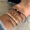 4 pièces/ensemble mode femmes cercle géométrique Bracelets chaîne manchette ouvert bracelet chaîne G1026