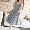 Gestreepte vestidos v-hals OL Mode chique lente zomer jurken hoge taille rits korte mouw jurk vrouwen 15096 210415