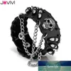 Jovivi 1x Pulseras para hombre Metal Biker Black Wide Bullet Skull Spike Chain Cuero de vaca Pulsera punk rock Pulsera ajustable Precio de fábrica diseño experto