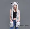 Berets Mulheres Faux Fur Hood Animal Hat Ear Flaps Luvas 3in1 Wolf Plush Quente Imitação Chapéus Cap com Scarf2587