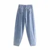 Women Autumn Winter Fashion Jeans Loose Buttons Pockets Vintage Denim Female Elegant Street Clothes 210513