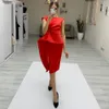 Mermaid Red Short Women Party Evening Dresses Draped Knee-Length Formal Prom Gowns Slit Side Night Club Customize