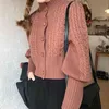 Korobov otoño nuevo estilo preppy vintage mujeres suéter delgado puff manga suéteres sólido coreano solo pecho cardigan 78646 210430