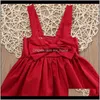 Christening Dresses 의류 아기 키즈 출산 드롭 배달 2021 아기 소녀 유아 아이 여름 sundress 귀여운 소녀 bowknot 빨간색 조정 가능한 s
