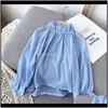 Chemises Vêtements pour bébés Bébé Maternité Drop Livraison 2021 Gooporson Enfant Fille Automne Vêtements Bleu Chemise À Manches Longues Mode Chemisier Coréen Pullo