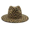 つば広帽子 Fedoras 赤底 Leapord パターン Fedora 女性財布ファッションシルクハットジャズ女性のための Felt1