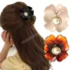 Bloemen parels haar klauwen krabben clips effen kleur klemmen paardenstaart barrettes voor vrouwen accessoires hoofdtooi