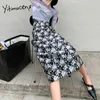 Yitimuceng Vintage Floral Pint Zipper Rock Frauen Hohe Taille Mini A-Line Solid Black Sommer Koreanische Mode Röcke 210601