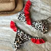 Bikinis da cintura alta da cintura alta feminina 2021 Mujer Red Leopard Sexy Tanga Sexia Biquíni Brasileiro