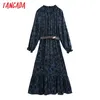 Spring Fashion Women Snake Print Vintage Long Sleeve Office Ladies Midi Dress With Belt BE210 210416