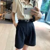 Zomershorts Koreaanse losse wide benen Femme High Tailed Bermuda Short Pants met riem Casual plus size vrouwen kleding B14315X 210724