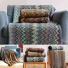 Bohemian Throw Blanket with Fringe Tassel Colorful Wavy Striped Pattern Travel Knitted Shawl Sofa Couch Chair Bed Cover 211122