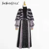 Patchwork Lace Printed Dress Female Long Bat Sleeve up Midi Dresses Women Fashion Clothes Spring 210520