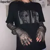 Rapwriter Patchwork Mesh Bling Glitter Luźne Czarne T Shirt Harajuku Graficzne Letnie Koszulki Dla Kobiet Koszulki Kobiet 210415