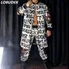 New Nightclub Bar Male Singer DJ Hip Hop Rock Hollow Out Letter Jacket Pants Two-piece Men's Set Graffiti Party Costume M-2XL X0909