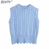 Zeefity vrouwen effen kleur haak casual slanke korte breien vest trui vrouwelijke chique o hals mouwloze vest tops SW697 210603