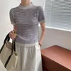 Color-blocked Knitted Pullover Tops Women Summer Short Sleeve Half High Collar Slim Knitwear Sweater Korean Vintage Jumpers 210513