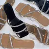 Slippers Chinelos de Cristal Femininos Sapato Casual De Dedo Quadrado Para Mulheres Tira Estreita Sapatos de Lazer Plus Size 220307