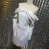 Sexy White Dress For Women Slash Neck Long Sleeve High Waist Spring Mini Dresses Female Fashion Clothing 210520