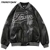 Men's Bomber Jacket Spring PU Leather Fabric Digital Letters Printed High Street Windbreaker Single Breasted Coat Clothing 210818