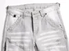 Heren jeans High Street Stacked Denim Ripped Patchwork Trendy Mode Motorfiets Grijze Hombre