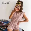 Solid sleeveless short jumpsuit Summer O-neck high waist women outfit street wears office romper 210414