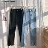 Streetwear Elastische Denim Flare Broek Vrouw Hoge Taille Vintage Blue Split Jeans Vrouw Koreaanse Chic Gray Bell Bottom Jeans Vrouwelijke 211111