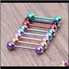 Tongue Rings Drop Delivery 2021 Single Gemtongue Barbell Ring Wholesale 50Pcs Lot Body Jewelry Stainless Steel Nipple Piercing Earring Bar Od