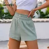 Causal high waist button woman Summer green elastic ladies Elegant holiday beach shorts fashion 210414