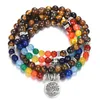 Fili di perline 7 Chakra Bracciale Uomo 108 Perline Mala Buddha Buddismo Guarigione Occhio di tigre 6mm Pietra naturale Con ciondolo albero della vita Trum22