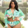 Women's Swimwear European And American Plus Size Swimsuit Long Sleeves High Waist 2-piece Set