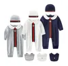 3pcs sets pour bébé Cotton Long Mancheve Rompers + Chapeaux + Bibs Kids Jumps Courstes NOUVELLES GOSE SEMENT